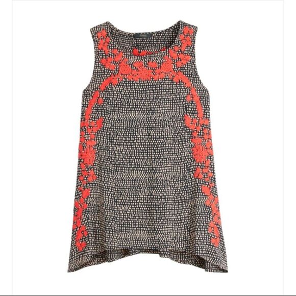 Dot Print Embroidered Orange Floral Stitch Blouse - Picture 1 of 9